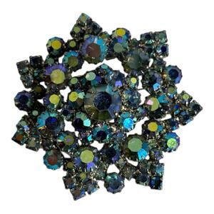 Stunning Juliana Brooch Pin W/ Blue Aurora Borealis Rhinestones 2.5” Vintage